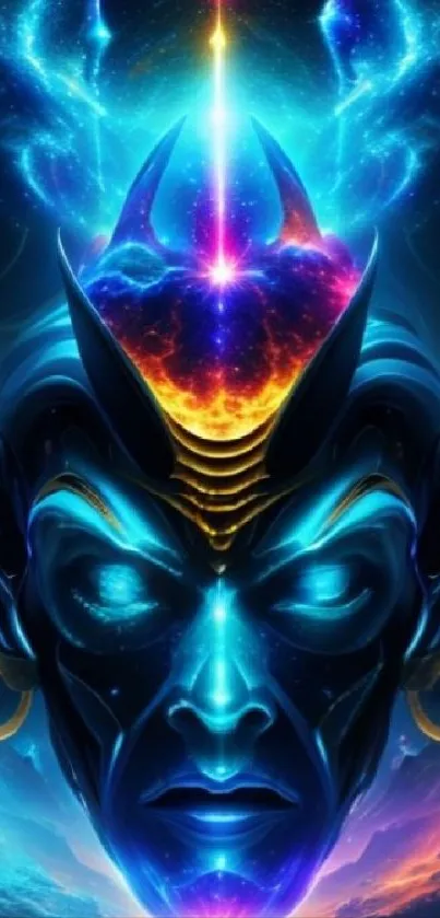 Futuristic cosmic being with glowing blue energy.