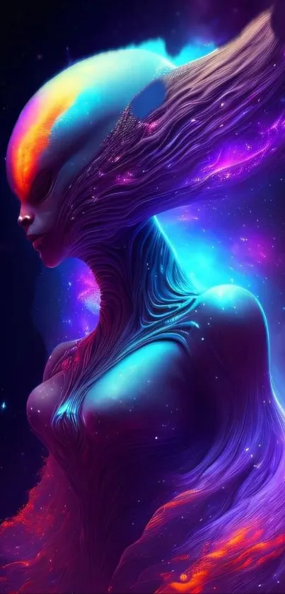 Vibrant cosmic alien art wallpaper with bright colors.