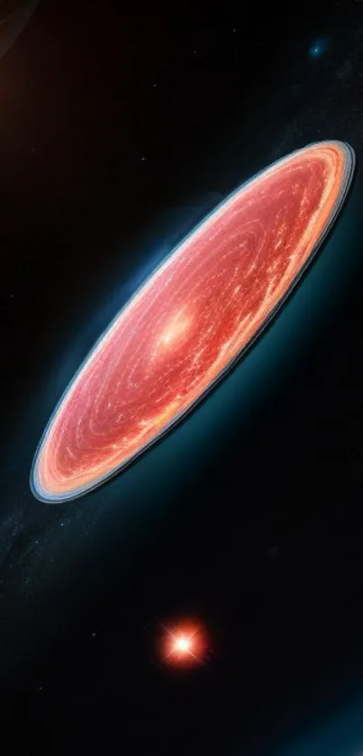 Futuristic cosmic disc with vibrant red colors in space theme wallpaper.