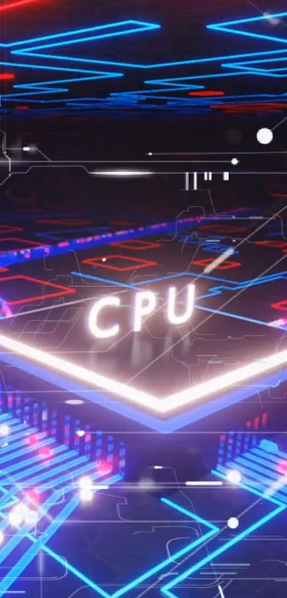 Futuristic mobile wallpaper with CPU hologram and neon accents.