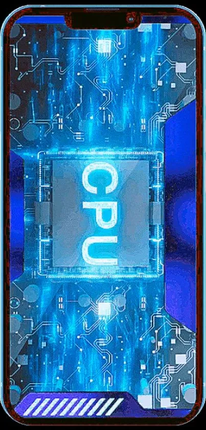 Futuristic blue CPU design on mobile wallpaper.