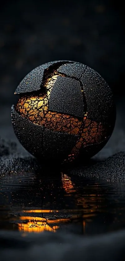 Futuristic cracked sphere with glowing accents on a dark background.