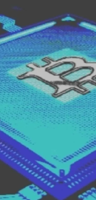 Bitcoin logo on blue digital circuit wallpaper.