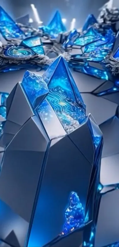 Futuristic blue crystal design with intricate details.