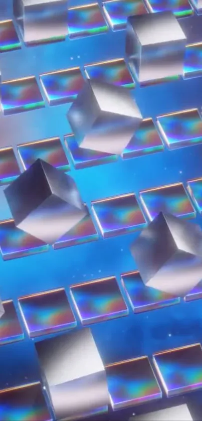 Floating silver cubes on a blue grid background.