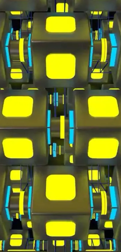 Futuristic cube matrix with yellow and blue elements.