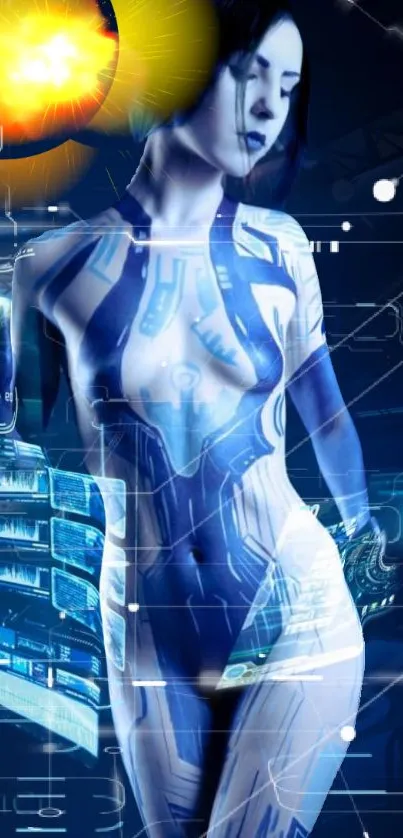 Futuristic cyber blue aesthetic wallpaper featuring digital art design.