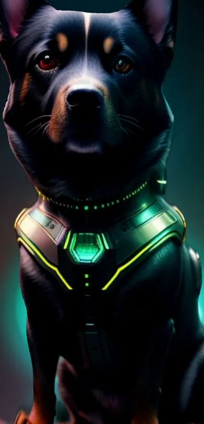 Futuristic cyber dog with neon lighting effect.