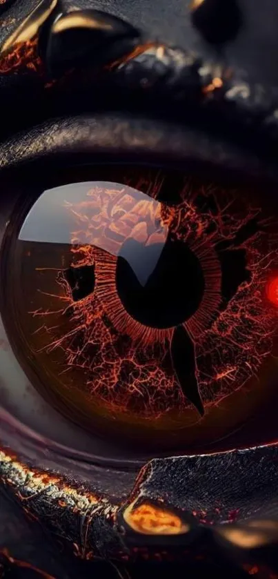 Futuristic cyber eye wallpaper with vibrant orange details.