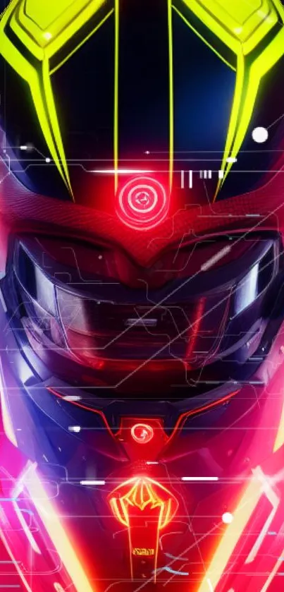 Futuristic neon cyber helmet digital art wallpaper.