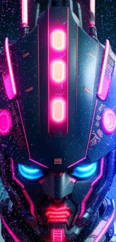 Futuristic cyber helmet with neon lights.