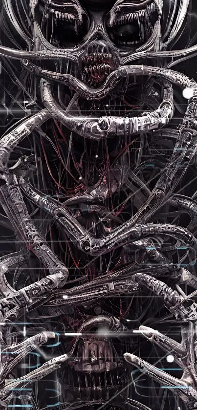 Futuristic cyber horror art with intricate robotic design.