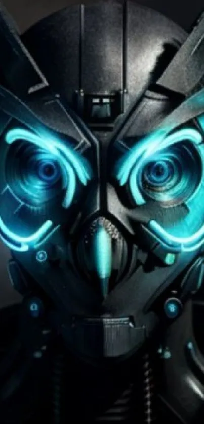 Futuristic cyber owl face with glowing details