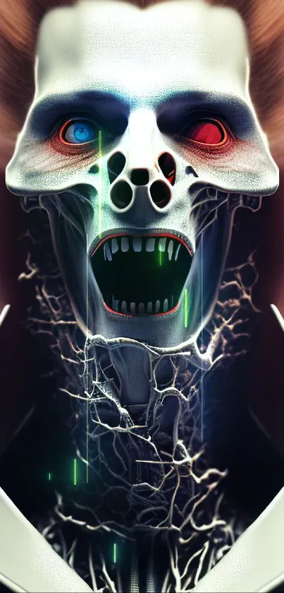 Futuristic cyber skull mobile wallpaper design.