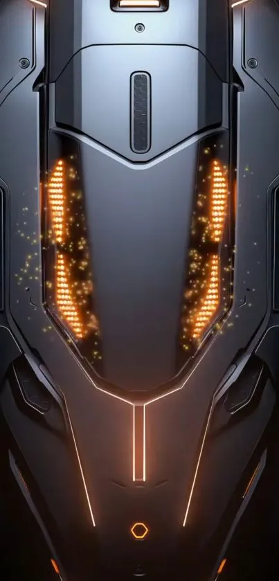 Futuristic cyber tech armor with glowing lights.