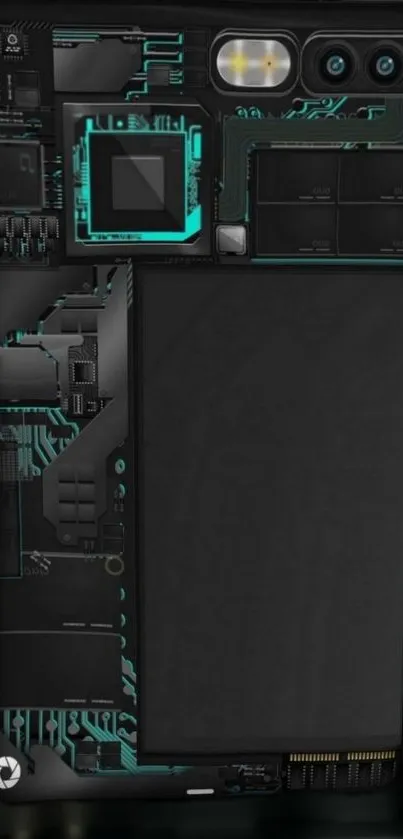 Futuristic circuit board design mobile wallpaper, showcasing technology details.