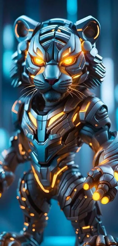 Futuristic robotic tiger design with vibrant colors.
