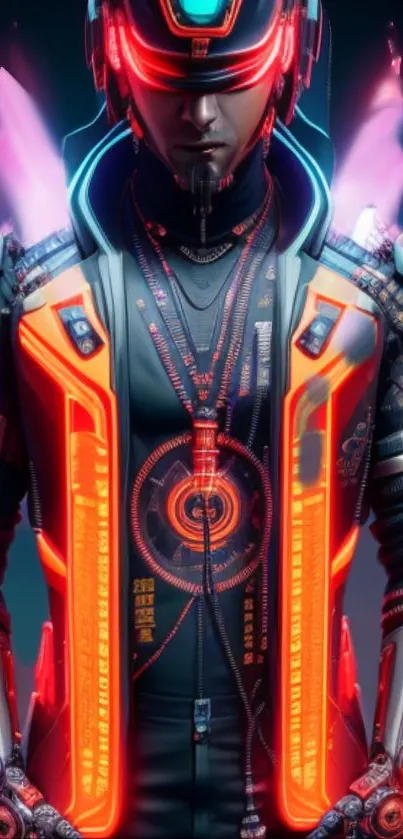 Futuristic cyber warrior with neon colors.