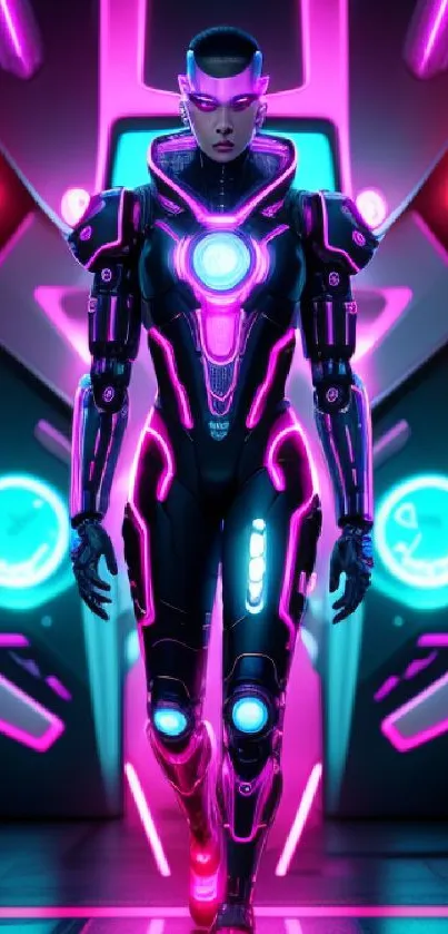 Futuristic cyber warrior with neon lights.