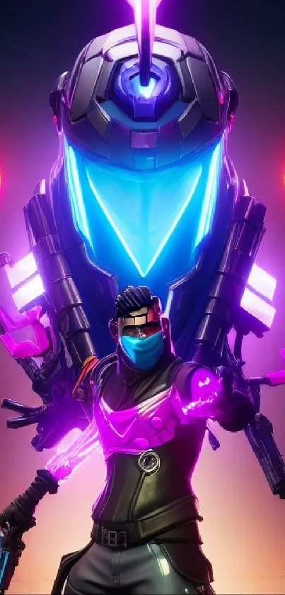 Futuristic cyber warrior with neon glow in vibrant artwork.