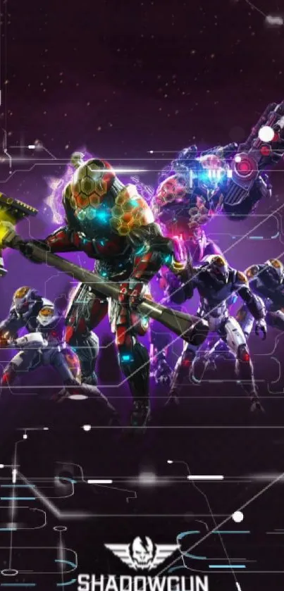 Futuristic cyber warriors in vibrant action on a mobile wallpaper.