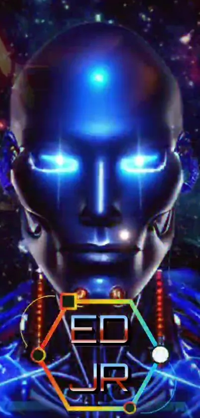 Futuristic cybernetic face with glowing eyes