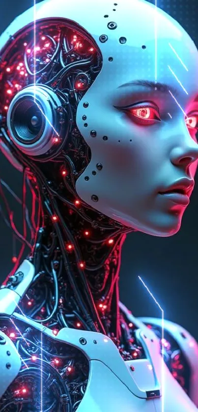 Futuristic cybernetic anime character with neon lights.