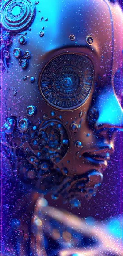 Futuristic cybernetic art with blue tones and intricate details.