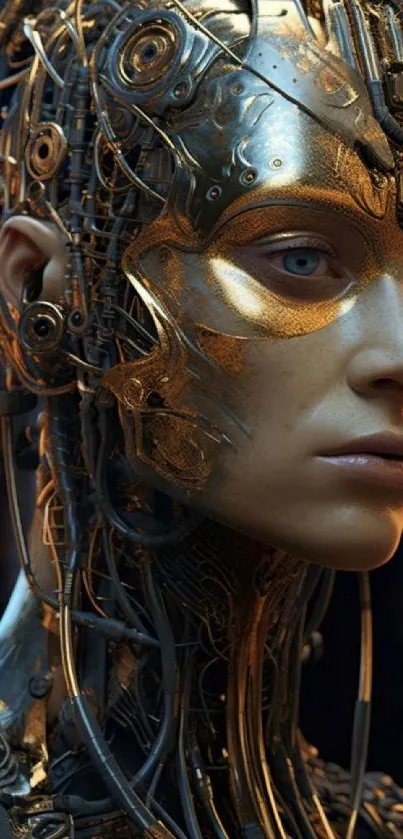 A futuristic cyborg with intricate metallic designs.