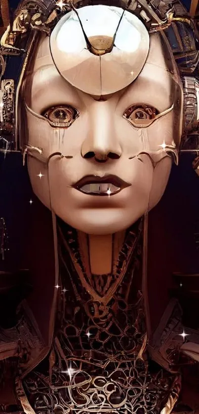 Futuristic cybernetic art wallpaper with intricate robotic design.