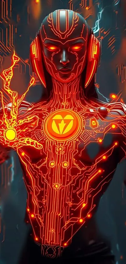 Futuristic cyborg art with neon circuitry