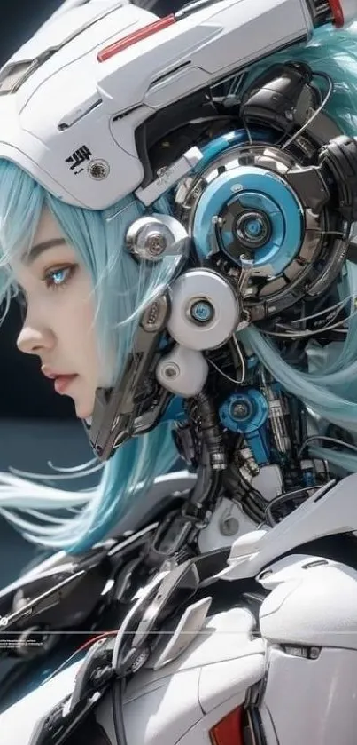 Futuristic humanoid robot with blue accents
