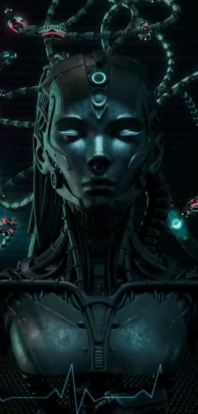 Futuristic cybernetic humanoid with glowing accents