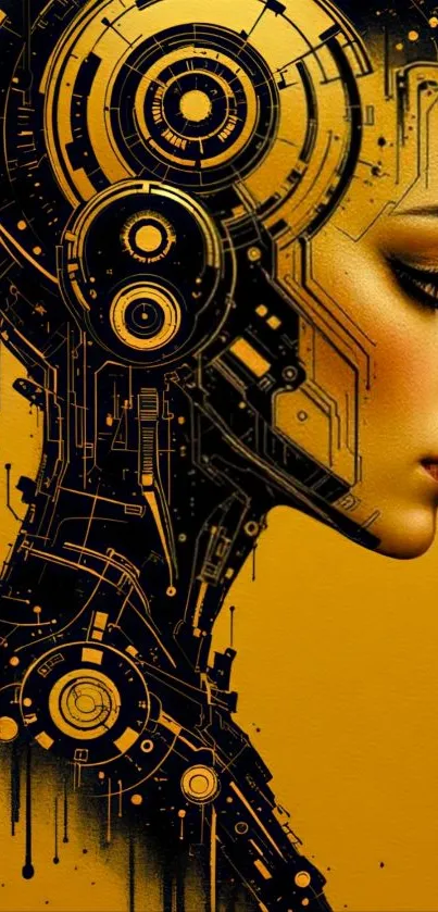 Futuristic cybernetic human profile art with circuit patterns.