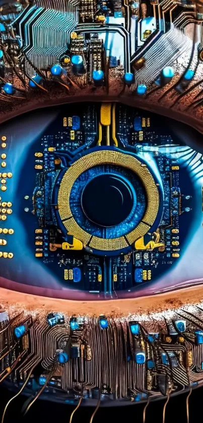 Futuristic cybernetic eye with digital circuits.