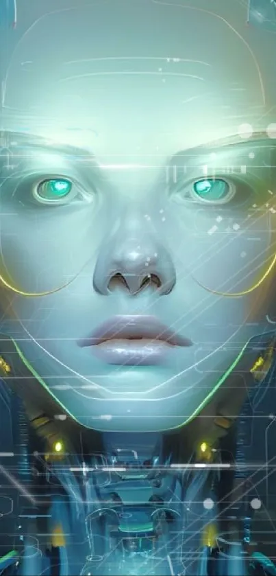 Futuristic cybernetic face with glowing neon elements.