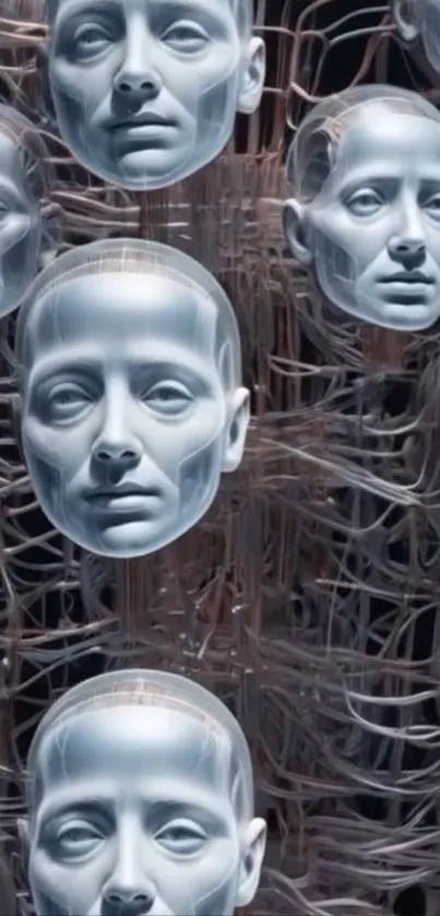 Abstract futuristic cybernetic faces design.