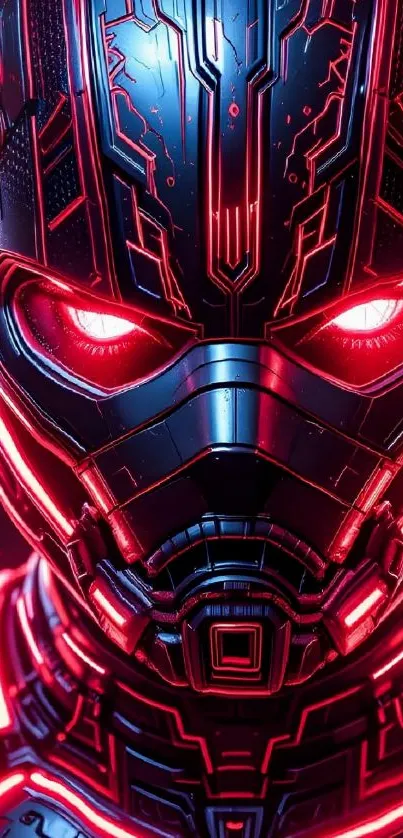 Futuristic cybernetic mask with neon glow and metallic details.