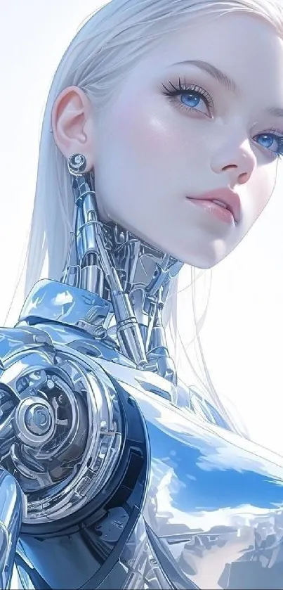 Futuristic cybernetic woman with metallic features.