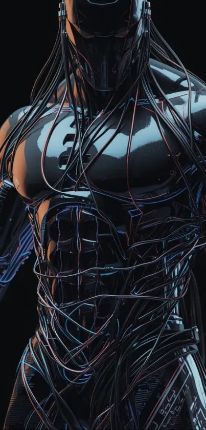 Futuristic cybernetic warrior with intricate mechanical design.