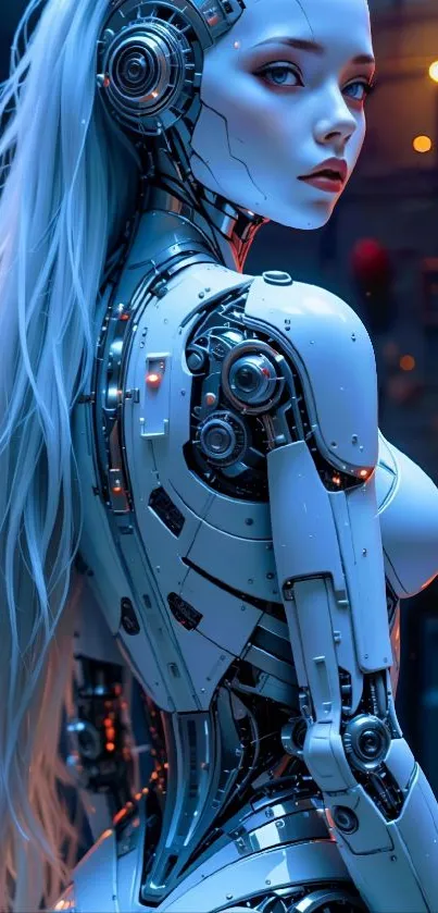 Futuristic cybernetic woman with blue tones.