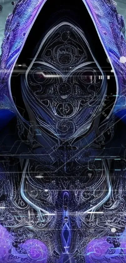 Futuristic cyberpunk wallpaper with an alien figure and intricate details.