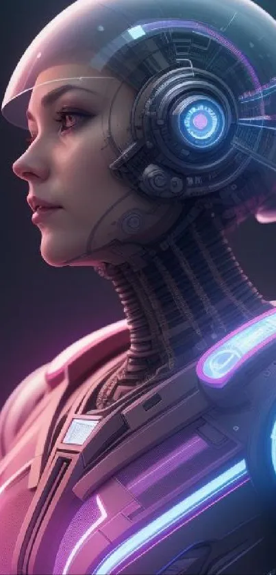 Futuristic cyberpunk android with neon lights.