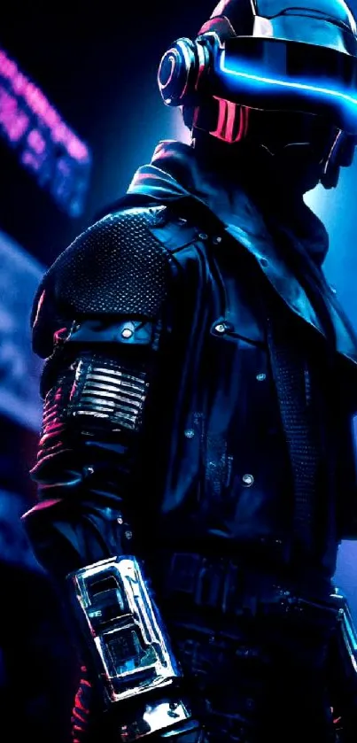 Futuristic cyberpunk figure with neon lights.