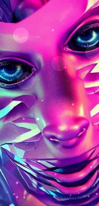 Futuristic cyberpunk face with vibrant neon colors.