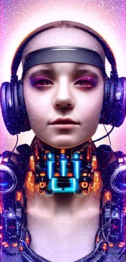 Futuristic cyberpunk artwork with neon accents and headphones.