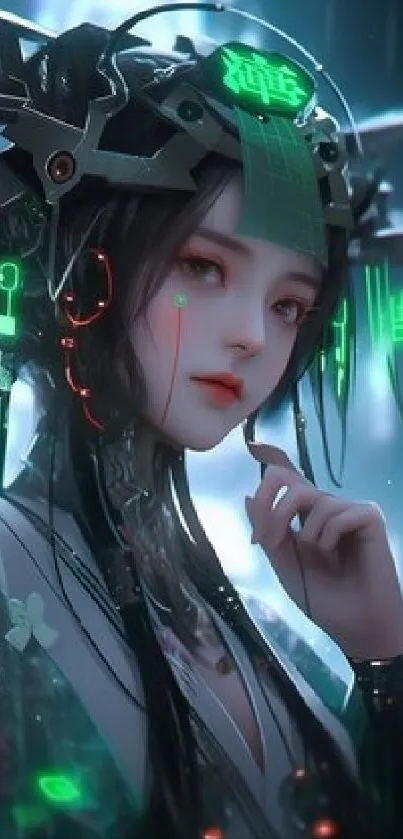 Futuristic cyberpunk-themed digital art with neon accents.