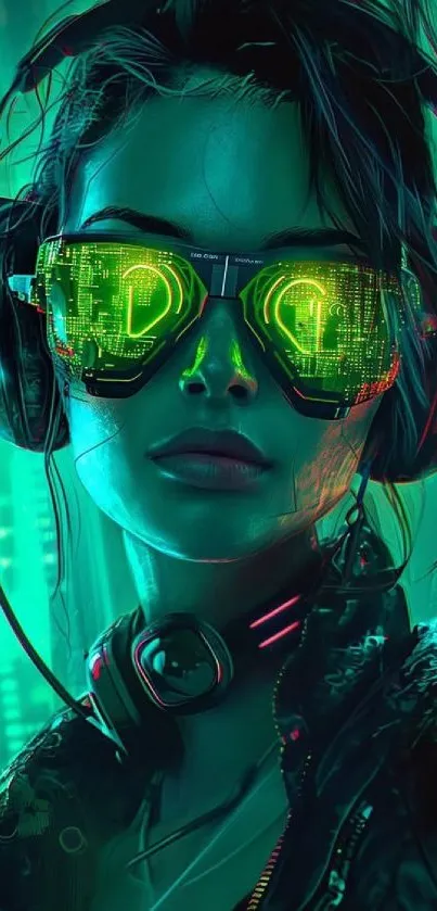 Futuristic cyberpunk character with neon glasses.