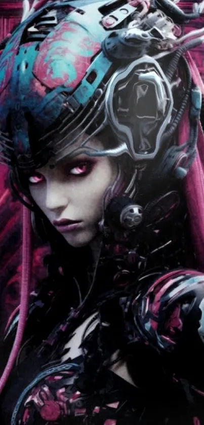 Futuristic cyberpunk robot art in vibrant pink hues.