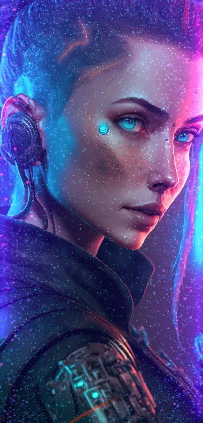 Futuristic cyberpunk art with vibrant teal and neon elements.